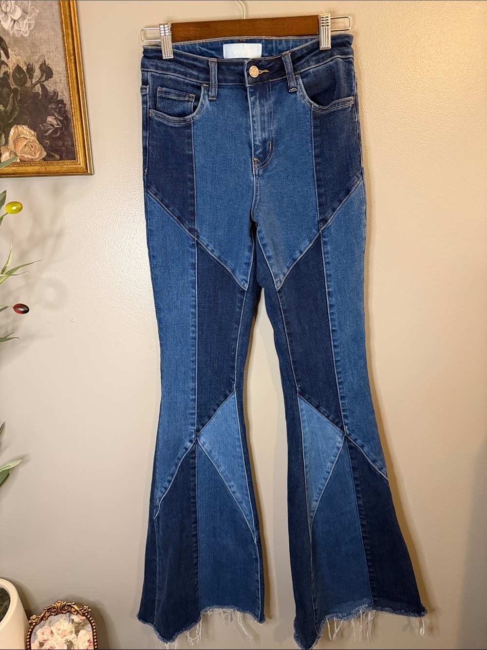 Women's Patchwork Flare Jeans in Dark Blue - Picture 7 of 8